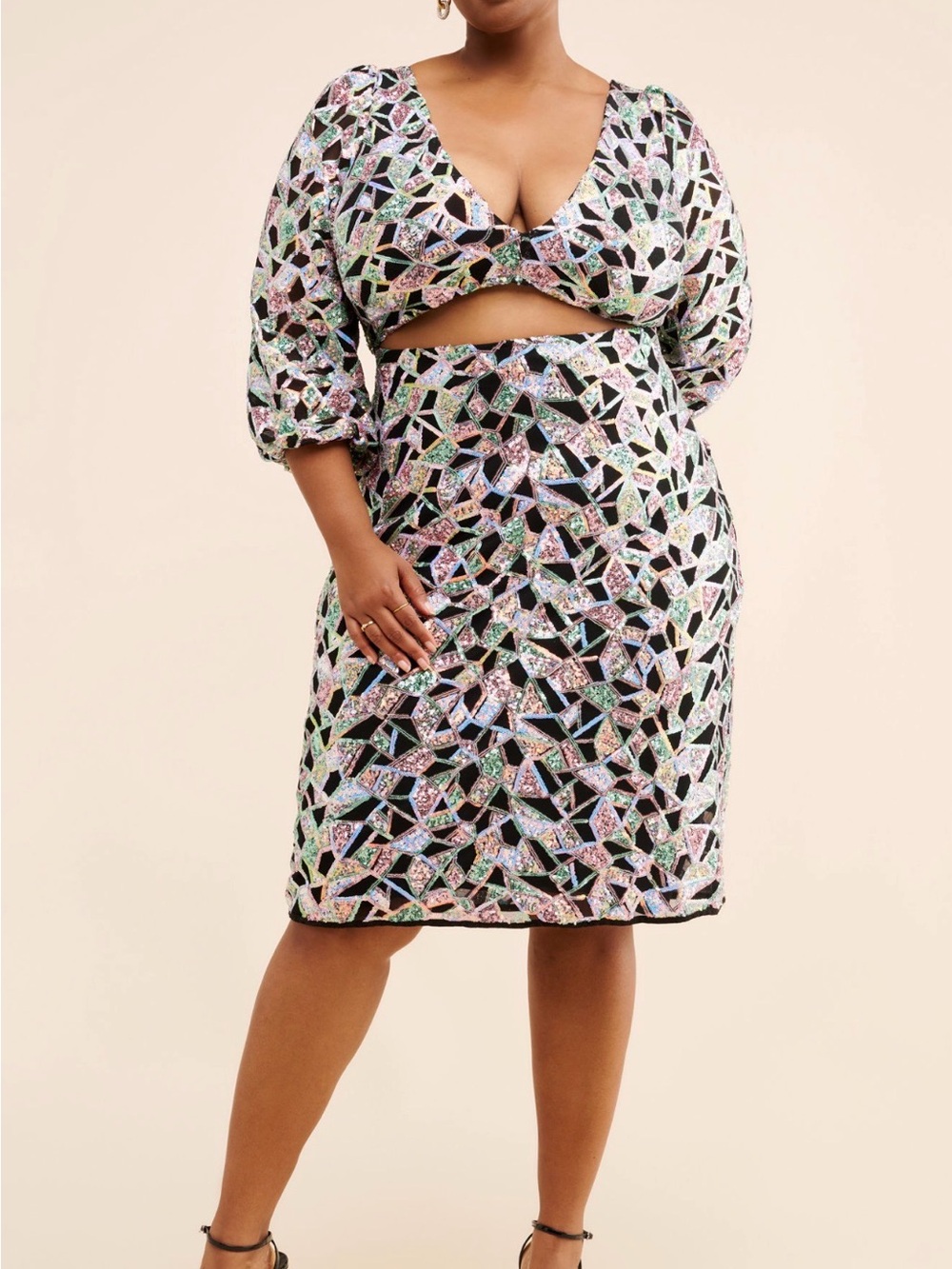 Let Me Be Mosaic Sequin Midi Dress - Black Multi